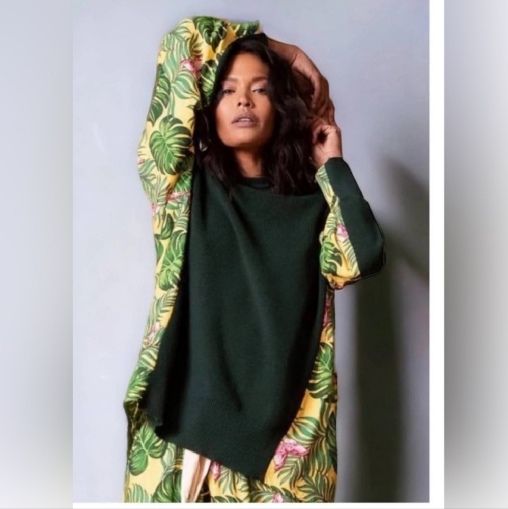 Sandrine Rose Free PeoplMixed Media Tropical Print Wool Sweater Knit Oversized S